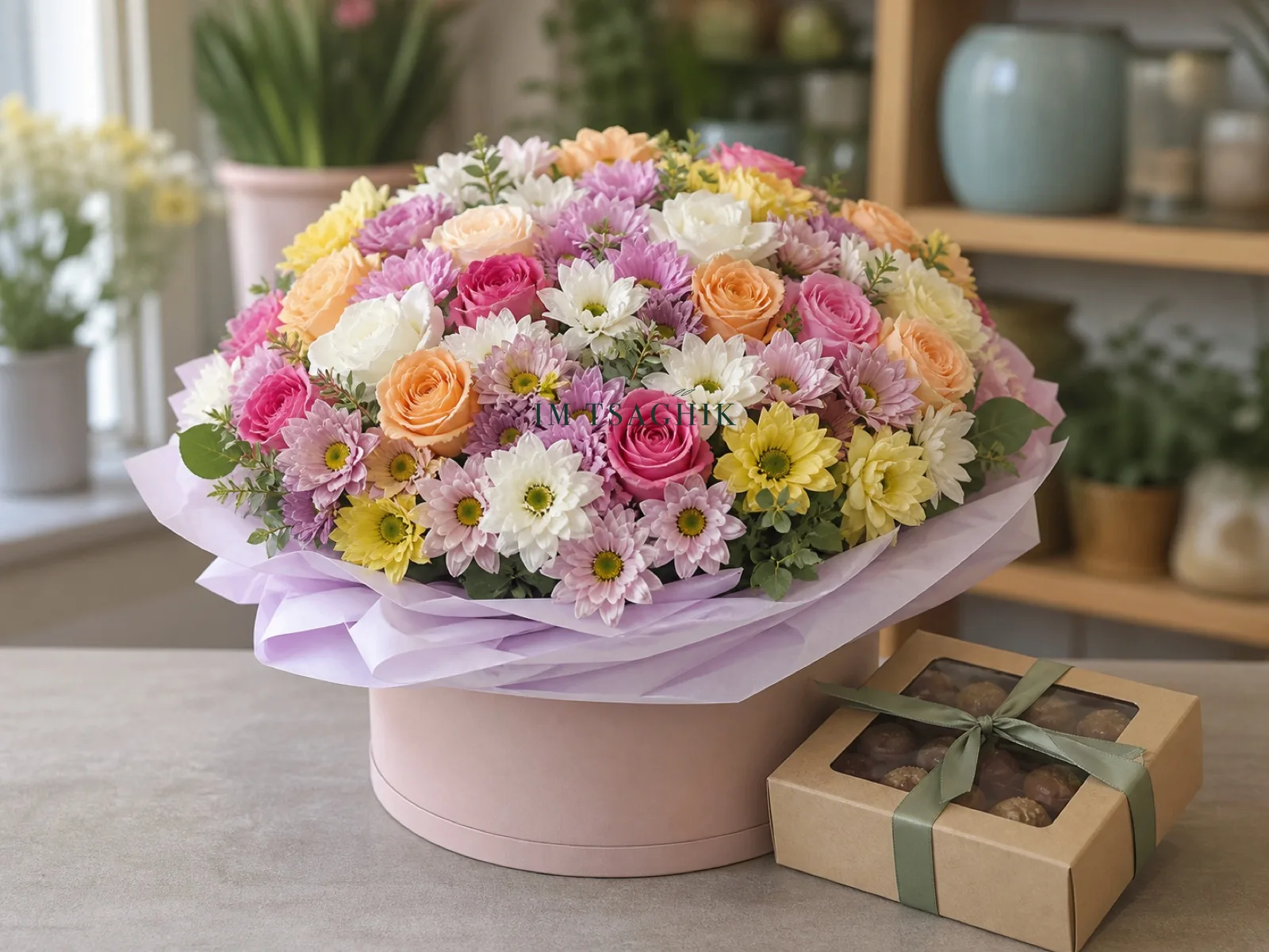 Коробка с цветами и сладостями